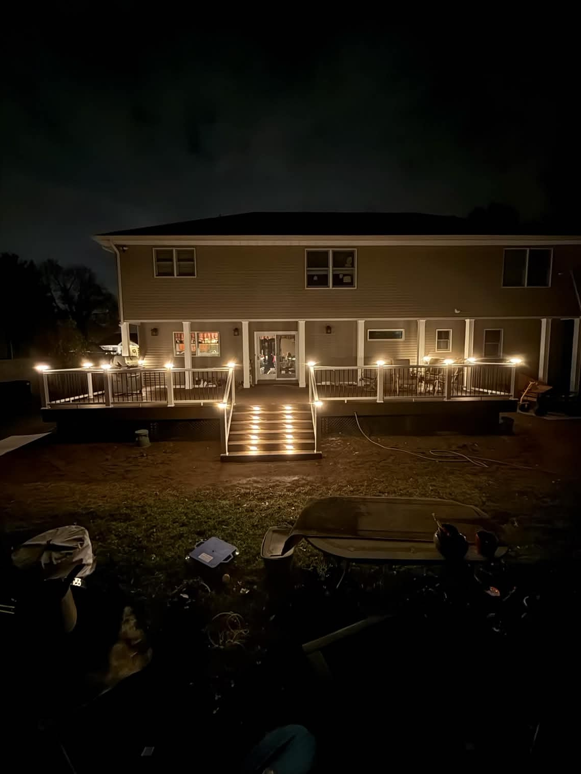 Deck with illuminated stairs and wide view
